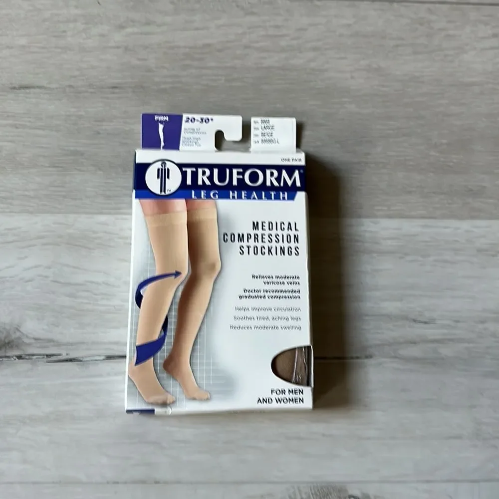 Truform Leg Health Thigh High Closed Toe Stockings / Unisex Beige L NWT in packg